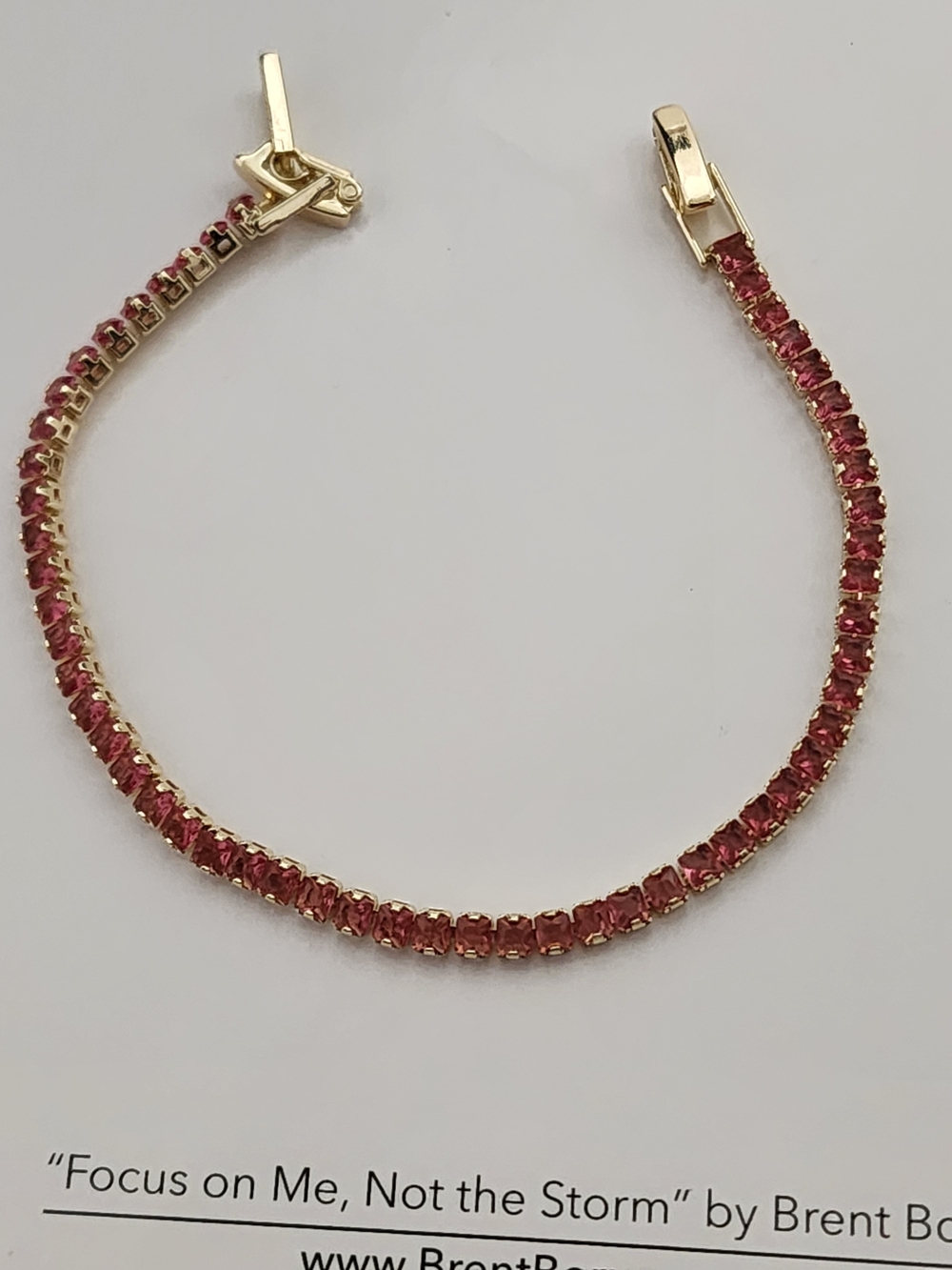 Gold Bracelet with Pink Crystals - Classic Tennis Style